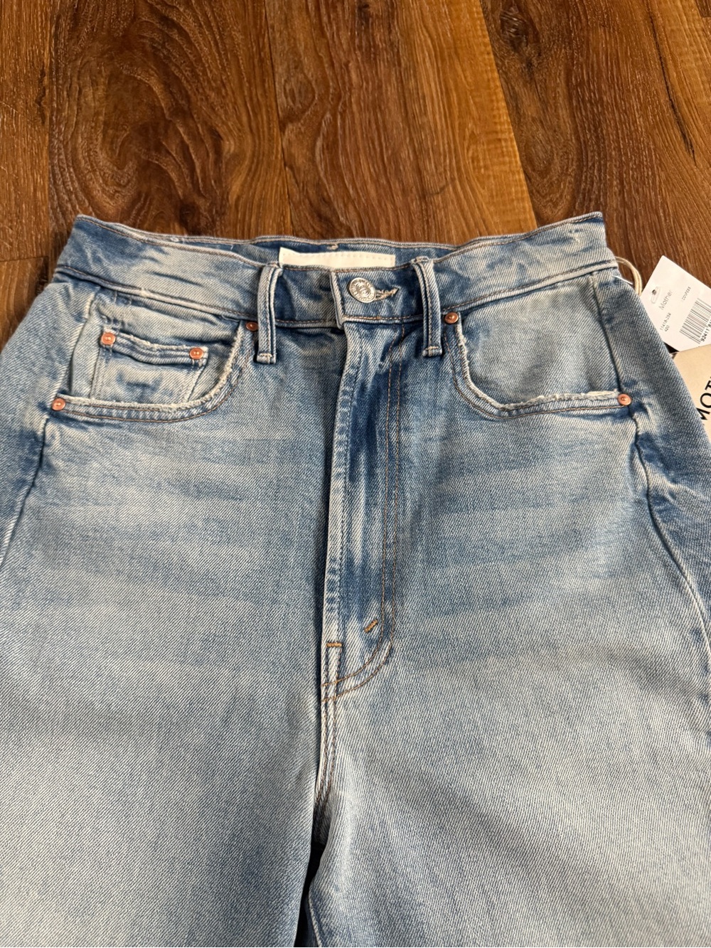 MOTHER Light Blue Wide-Leg Frayed Hem Jeans - Picture 7 of 8